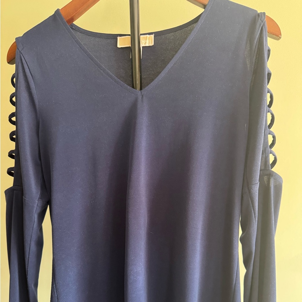 Michael Kors Women's long-sleeve blouse with a V-neck and open shoulder detail